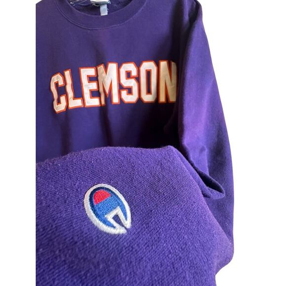 Vtg Clemson Tigers Champion Applique Letters Purple Crewneck Sweatshirt Sz L Y2K - Picture 3 of 16
